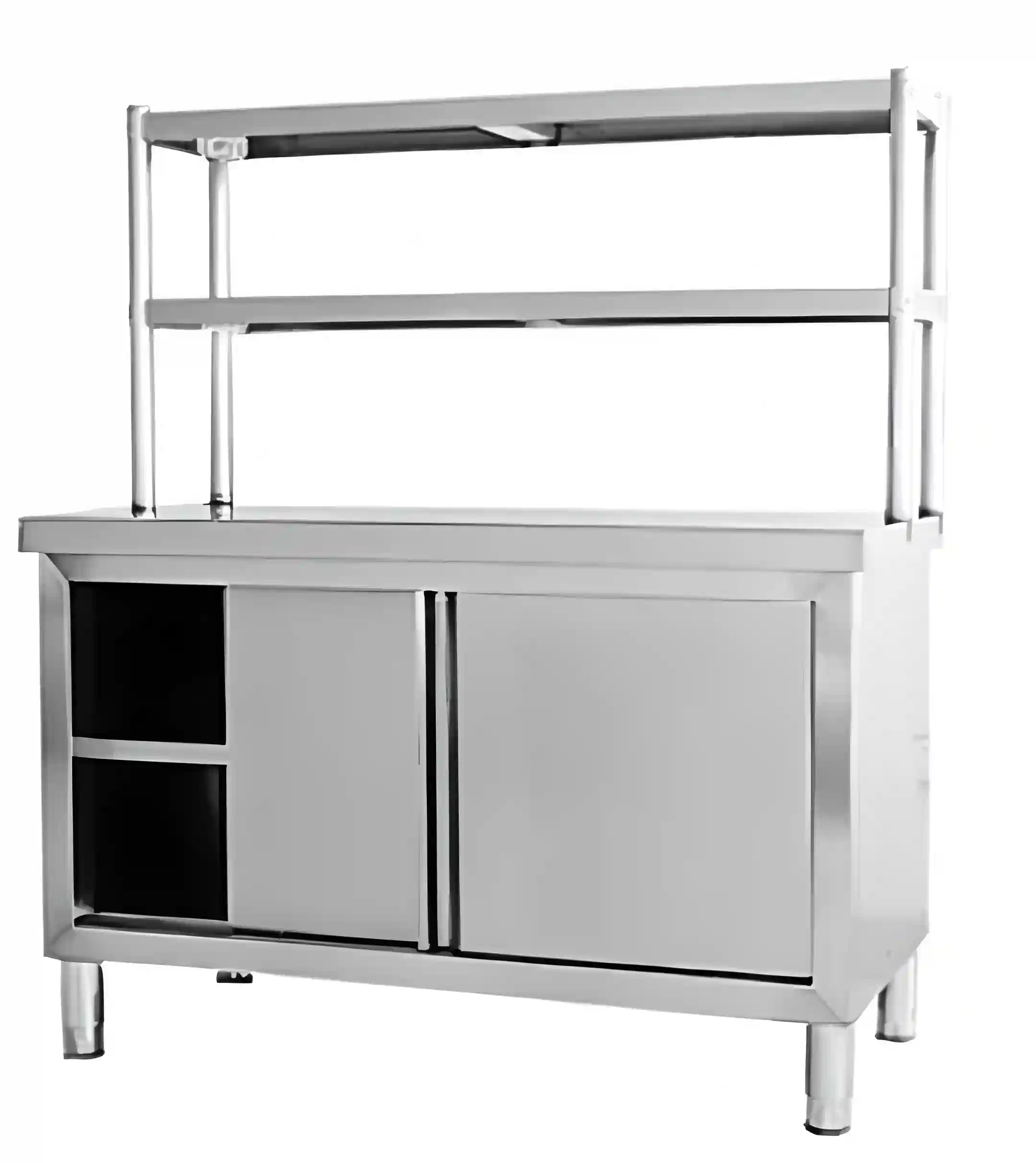 Stainless Steel Cabinet With an Over Shelf